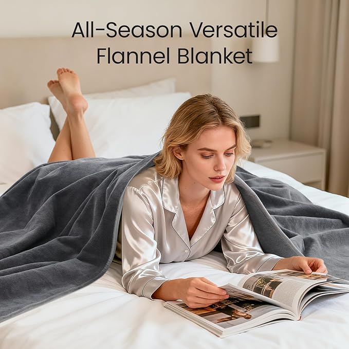 LOOBANI Waterproof Blanket for Bed: Reversible Leakproof Full/Queen Bed Blankets 80" x 90", Soft Flannel & Coral Fleece Bed Blanket Water Resistant for Couch Sofa Cover, Movie Time, Camping, Grey