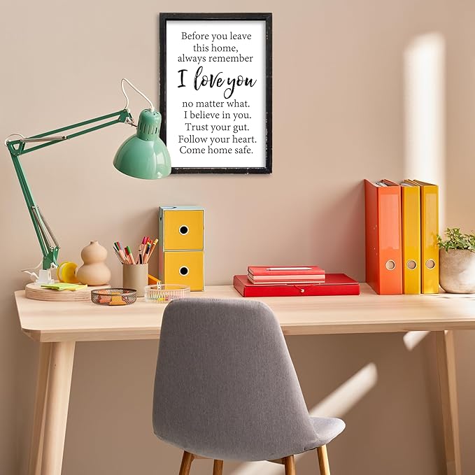 Before You Leave This Home Sign Wall Art Decor 16x24 Inch Rustic Farmhouse Living Room I Love You Inspirational Family Wood Framed Sign Entryway Motivationa And Romantic Wall Hang (Black)