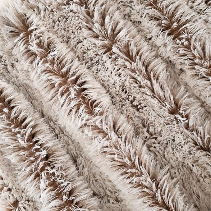 Plush Super Soft Blanket Bedding Sofa Cover Furry Fuzzy Fur Warm Throw Qulit Cozy Couch Blanket for Winter (51"x63",Brown and White)
