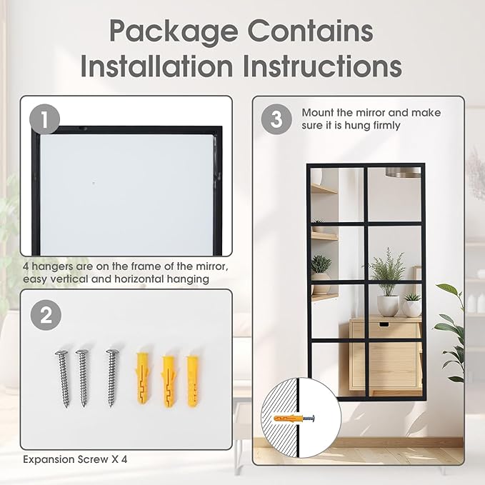 DUMOS Wall Mirror 16" x 32", Rectangle Window Pane Decorative Mirror, Metal Framed Wall Mounted Mirror for Bathroom, Bedroom, Entryway, 1 Pack