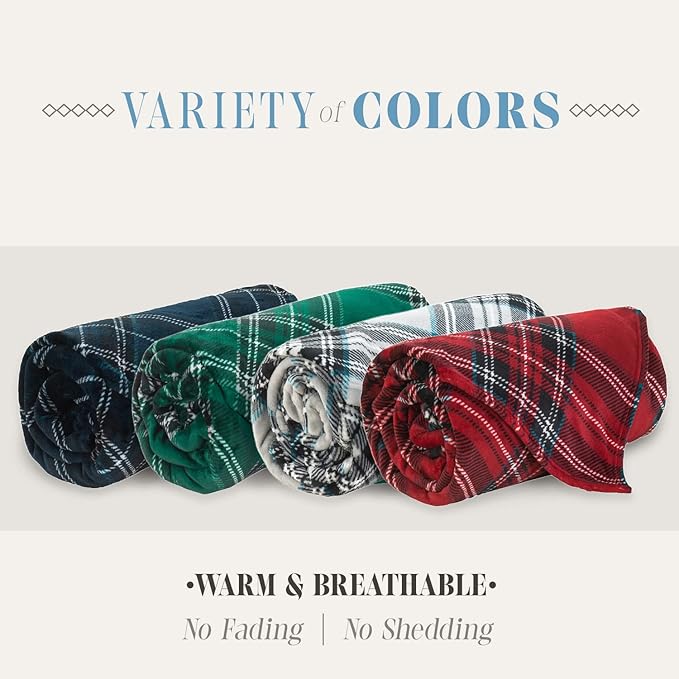 Elegant Comfort Luxury Velvety Feel Blanket, All-Season Lightweight Blanket, Ultra Plush, Soft, Cozy-Fuzzy Flannel Fleece for Couch, Sofa, Bed, Travel, Plaid Design, Full/Queen, Navy