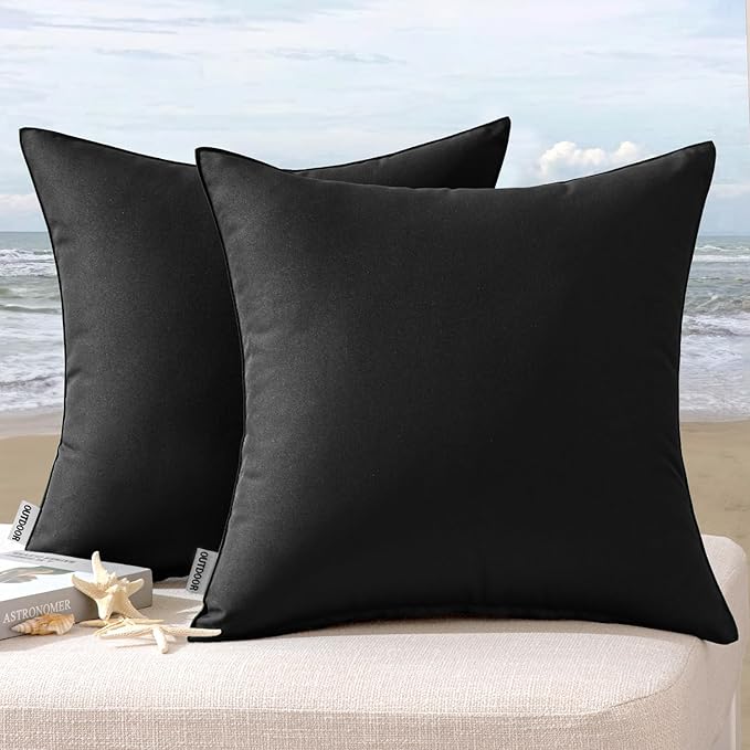 MIULEE Pack of 2 Decorative Outdoor Waterproof Pillow Covers Square Garden Cushion Sham Throw Pillowcase Shell for Spring Patio Tent Couch 24x24 Inch Black