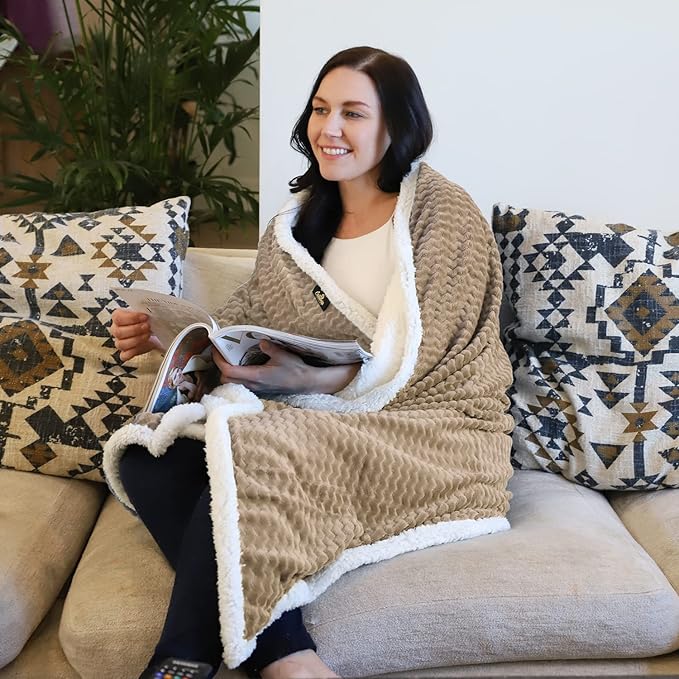 Catalonia Sherpa Throws Blanket, Super Soft Comfy Fluffy Fuzzy Fleece Plush Blanket for Sofa Couch Bed Reversible All Season for Senior Adults