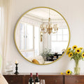 Sweetcrispy 28in Gold Round Bathroom Mirrors for Wall, Bathroom Mirrors for Over Sink, Wall Decor for Bathroom, Entryway, Bedroom, Vanity