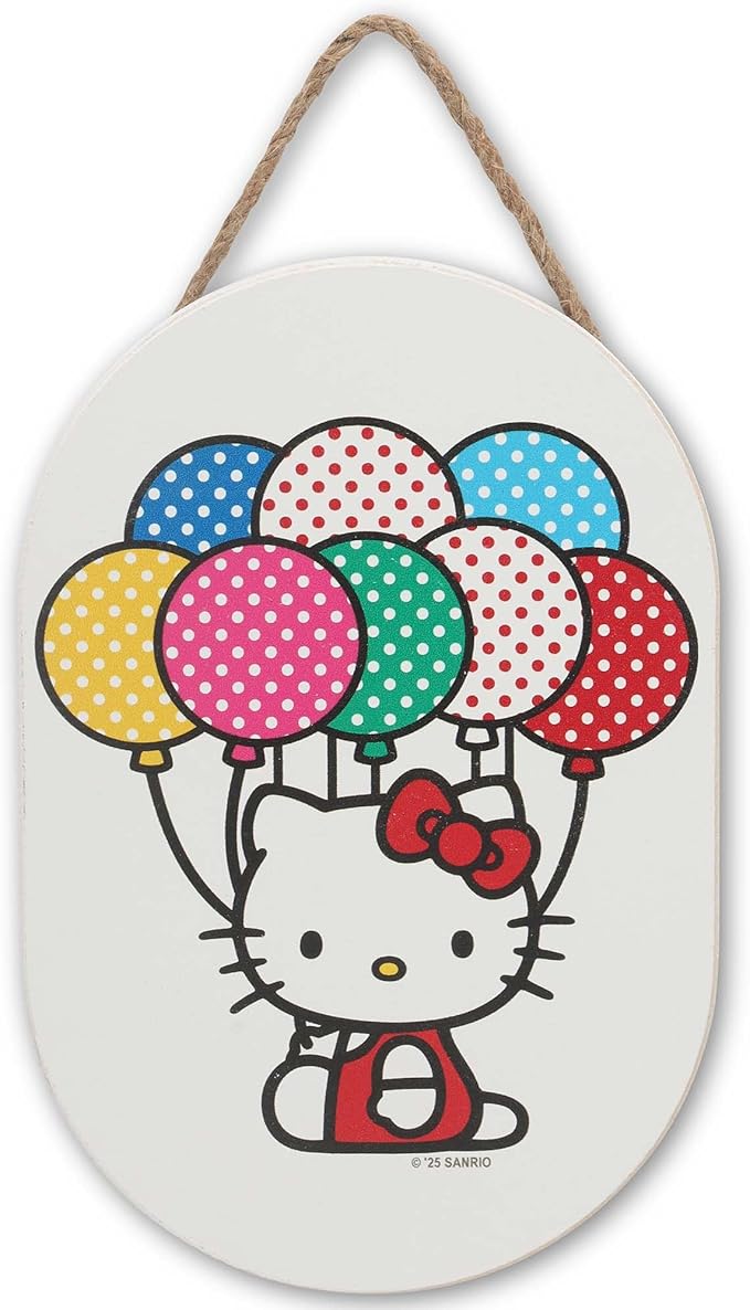 Hello Kitty Balloons Hanging Wood Wall Decor - Cute Hello Kitty Sign for Bedroom or Play Room