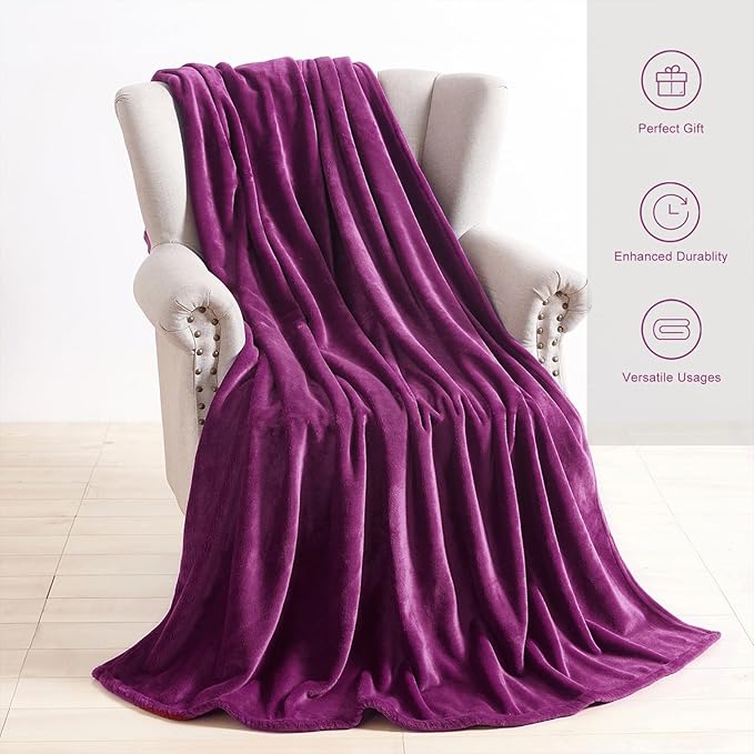 TASTHROW Purple Throw Blanket 60x80 Inches, Soft Plush Cozy Fleece Flannel Throw Blanket, Lightweight Warm Throws for Bed, Couch, Bedroom and Living Room, All Seasons