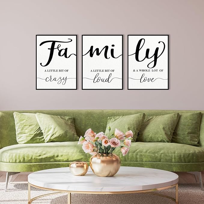 Family Quotes Wall Art Decor: 3 Piece Family Sign Framed 12"x16" Farmhouse Wall Art for Living Room Dining Room,Love Quote Art Wall Art Prints Modern Minimalist Bedroom Wall Decor