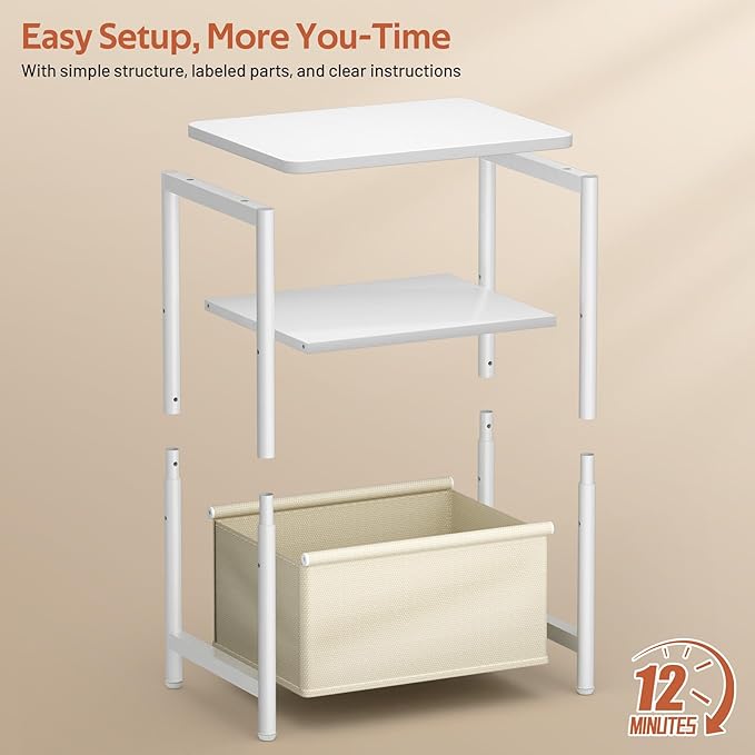 MISSLO Nursery Side Table for Living Room with Storage Basket Small End Tables for Small Spaces Kids Nightstand with Large Tabletop White Bedside Table Toddler Night Stand for Bedroom, Sofa, Dorm