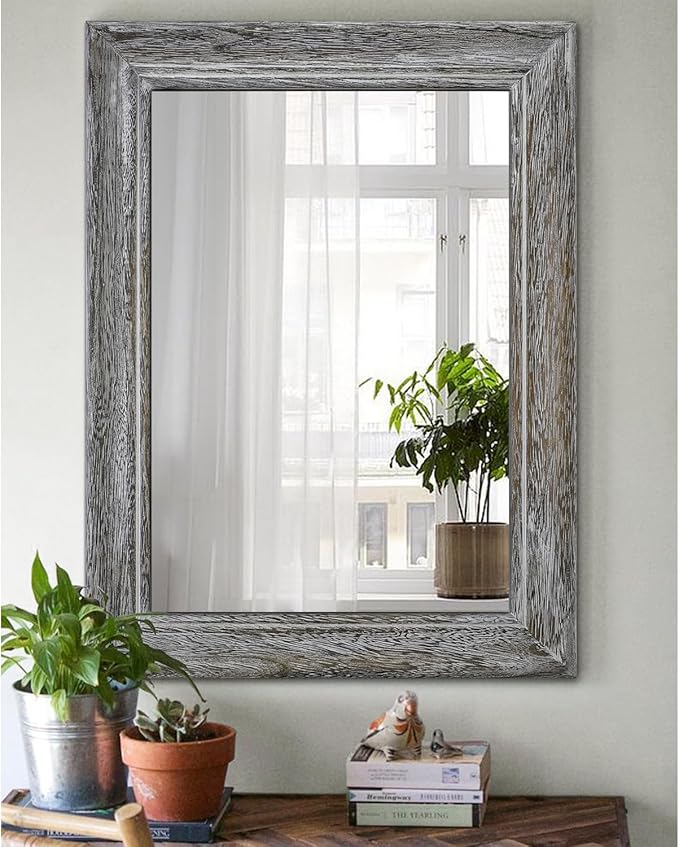 Large Rustic Wall Mirror with Wood Frame Farmhouse Rectangle Mirrors 26"x18" Decorative for Bathroom Bedroom Living Room Home Entryway