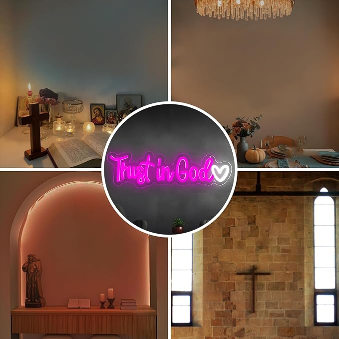 Trust In God Neon Sign,Christian Neon Light USB Powered Dimmable Led Sign Religious Neon Signs for Wall Decor, for Prayer Room Church Bedroom Living Room Jesus Christian Gifts