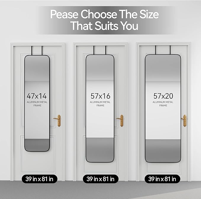 47x14 Mirror Full Body Length Door Hanging/Rope Hang/Wall Mounted Metal Frame Rectangle Mirrors for Bedroom Bathroom Dressing Living Room 47 inch Black