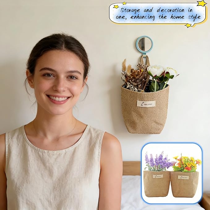 Machine Washable Hemp Cotton Hanging Organizer for Door, Wall & Bedside. Space Saving Storage Pockets, Heavy Duty 15lb Anti-Slip Design for Home & Office (Blue dot)
