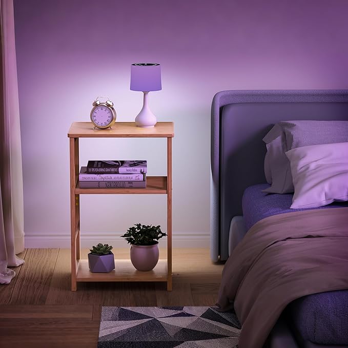 VASMIA End Table, 3-Tier Side Table with Storage Shelf, Bamboo Nightstand Bedside Table for Small Spaces, Bedroom, Living Room,Natural