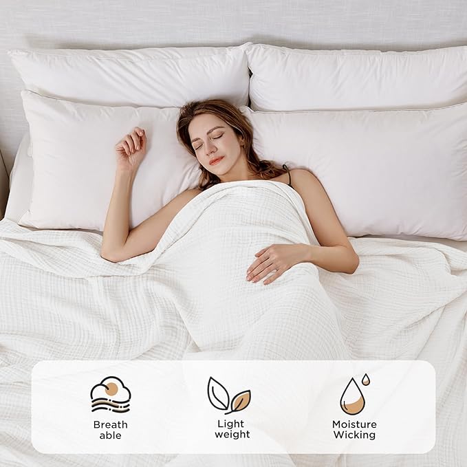 Joydeco 100% Cotton Muslin Throw Blanket for Couch Bed and Sofa, 4-Layer Lightweight and Breathable Soft Gauze Blanket for All Season, Luxury Throws Cotton Blanket Gift(White, 90"x90")
