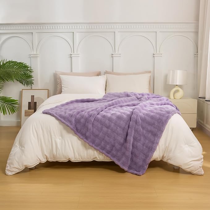YUSOKI Luxury 3D Bubble Light Weighted Throw Blanket 1.8lb,All Ages,Home Decoration, (Lilac Purple,50 * 60inches)