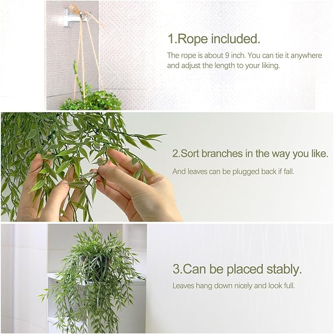 3 Packs Fake Hanging Plants with Black Pots, 28" Artificial Hanging Plants for Wall Decor, Fake Fern Plants Mandala Vine Indoor/Outdoor for Home Bathroom Bedroom Kitchen Office Room Decor