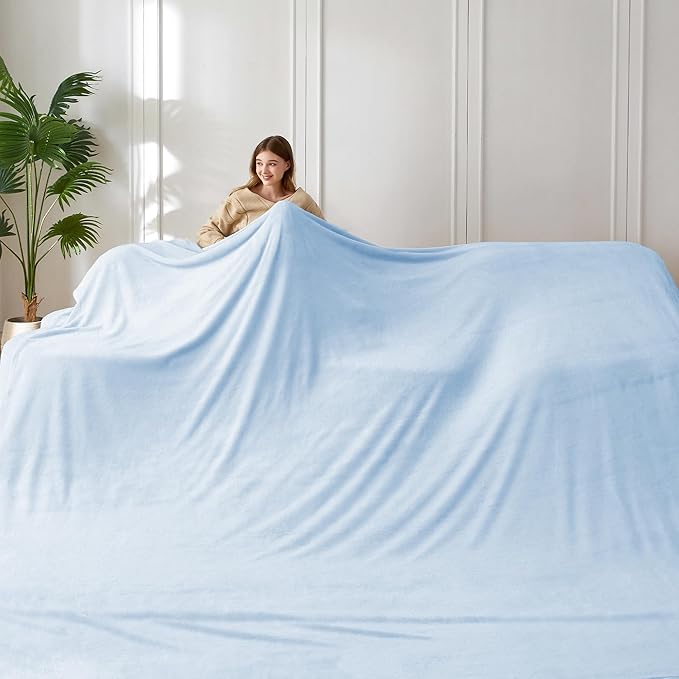 COOVA Oversized King Fleece Blanket 120x120 inches, Soft Cozy Warm Giant Extra Large 10'x10' Blanket for Bed, Sofa, Couch,Travel, Camping, California Huge Flannel Big Throw Blanket, Sky Blue