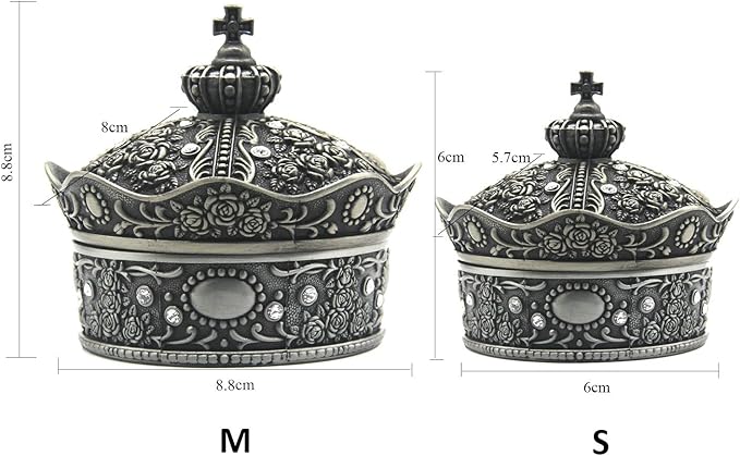 Creative Vintage Metal Alloy Crown Design Jewelry Box Ring Trinket Case Christmas Birthday Gift, Small