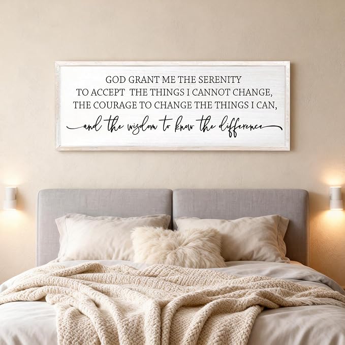 Serenity Prayer Rustic Bible Verse Framed Wall Art, 40''×15'' Religious Christian Saying Sign for God Jesus Christ Prayer, Vintage Positive Horizontal Holy Inspirational Catholic Scripture Gift Decor