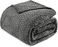 Exclusivo Mezcla Fleece Queen Size Blanket for Bed, 90x90 Inches Soft Cozy Jacquard Flannel Blankets, Lightweight Fuzzy Plush Warm for Women, Dark Grey