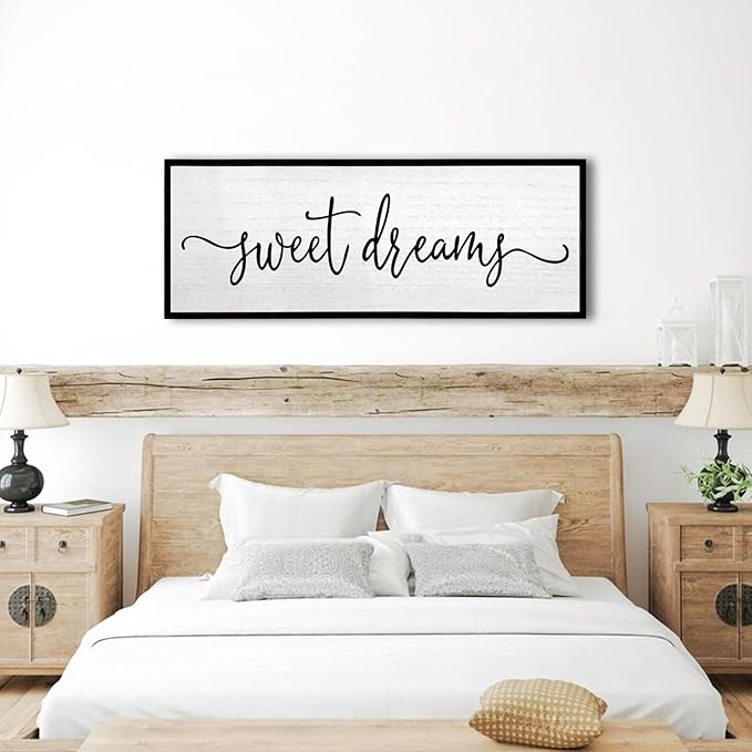 Sweet Dreams Wall Decor Above Bed Sign 40''×15'' Large Wood Framed Master Bedroom Guest Room Sweet Dreams Signs Farmhouse Rustic Wall Art Decoration (Black)
