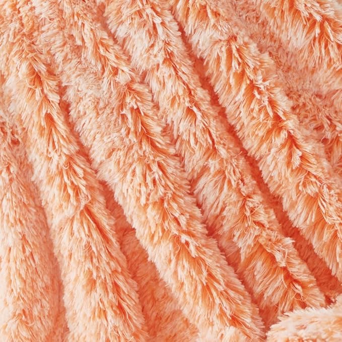 Plush Super Soft Blanket Bedding Sofa Cover Furry Fuzzy Fur Warm Throw Qulit Cozy Couch Blanket for Winter (63"x79",Orange and White)