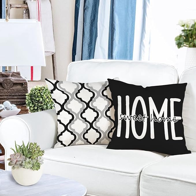 YCOLL Farmhouse Pillow Covers 18x18 Set of 4 Throw Pillow Covers Rustic Linen Decorative Pillows Square Cushion Covers for Couch Sofa Bedroom Home Decor