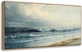 DJSYLIFE Vintage Coastal Beach Wall Art, Framed Canvas Art for Living Room Large Artwork Rockaway Beach Seascape Painting Prints Nature Ocean Waves Pictures Bedroom Above Bed Wall Decor 20"x40"