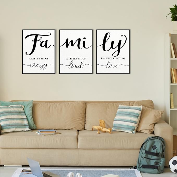 Family Quotes Wall Art Decor: 3 Piece Family Sign Framed 12"x16" Farmhouse Wall Art for Living Room Dining Room,Love Quote Art Wall Art Prints Modern Minimalist Bedroom Wall Decor