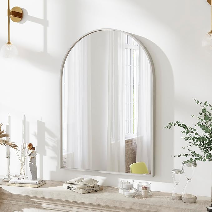 30x20 Arch Mirror Rectangle Wall Mounted Hanging or Against Wall Aluminum Alloy Metal Frame Dressing Make-up Mirrors for Entryway Bedroom Bathroom Living Room 30 20 inch Silver