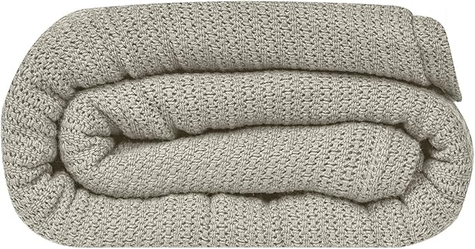 Linteum Textile Supply Leno Weave Oatmeal Blanket, Queen 100% Cotton, Lightweight, Warm, Fluffy, Premium and Durable Soft & Cozy Bed Blanket for Bed, Couch, Sofa Throw for All Season [90x90]