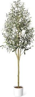 Waterproof Artificial Olive Tree, 7 FT Tall Faux Olive Tree for Home Indoor Decor, Floor Plant with Textured Leaves Fruits, Realistic Wood-Grain Trunk, Fake Plant for Living Room Bedroom Office