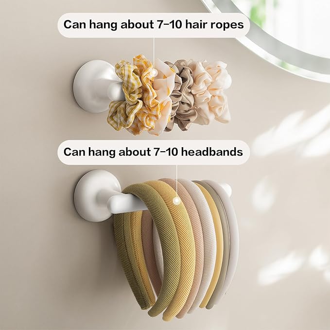 Suction Cup Headband Holder – Wall Mounted Hair Tie & Scrunchie Organizer for Bathroom Vanity, No-Drill Adhesive Hair Accessories Storage for Girls and Women, White-1PCS