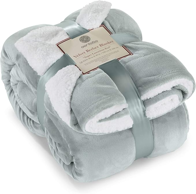 Genteele Sherpa Throw Blanket Super Soft Reversible Ultra Luxurious Plush Blanket, 90 x 90 inches, Sage/White