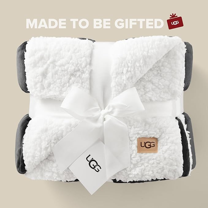 UGG Nita Throw Blanket for Bed, Soft Reversible Plush Throw for Couch and Living Room, Cozy Fluffy Blanket, Washable Bedding, Home Decor, 50-inch x 70-inch, Charcoal Grey