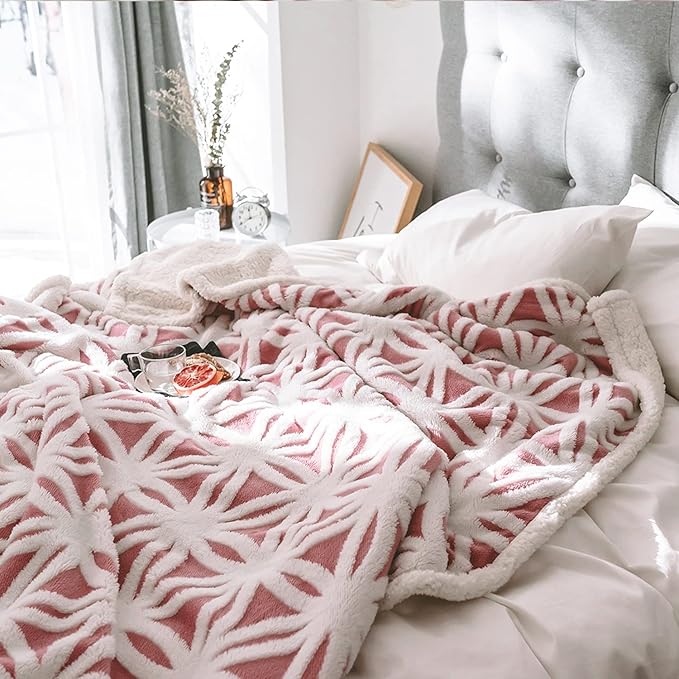 LOMAO Sherpa Fleece Blanket Easter Gifts for Mom Cozy Soft Throw Blanket for Women Men Dual Sided Couch Sofa Bed Blanket (Pink, 90''x90'')
