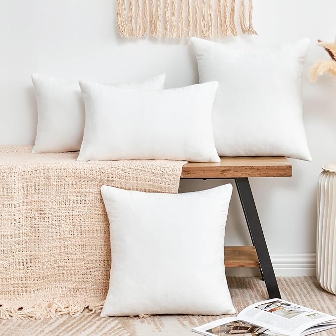 Throw Pillow Covers White Decorative Velvet Set of 2 22x22 Inch Pillow Covers, Soft Large Pillow Covers for Couch Sofa Bed Living Room, Farmhouse Neutral Home Boho Decor, Accent Cushion Cases