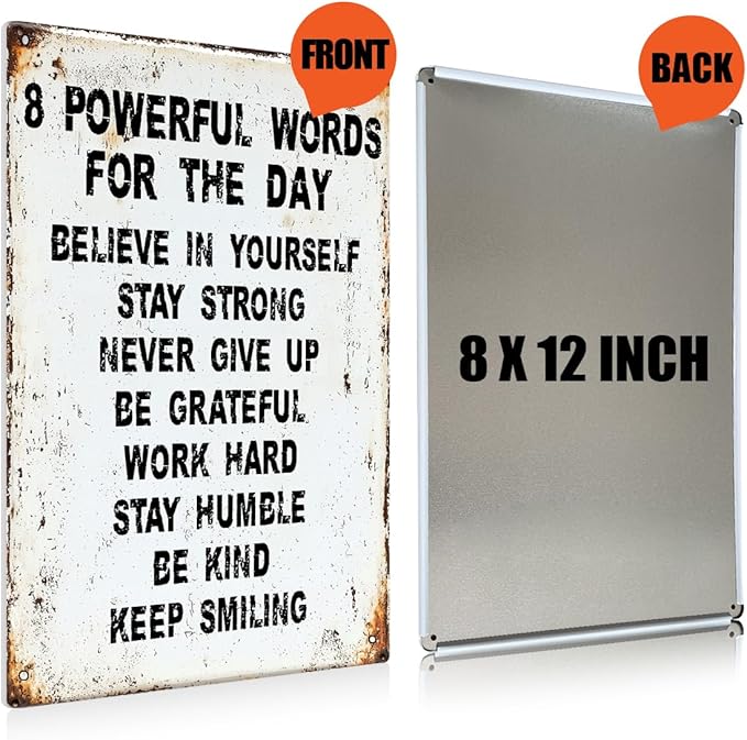 Inspirational Wall Art Metal Tin Sign Inspiring Positive Quotes Room Decor for Living Room Bedroom Classroom Gym, Motivational Wall Decor for Teen 8 x 12 Inch