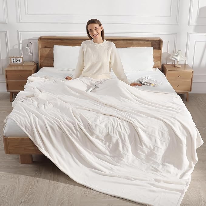 Heated Blanket King Size Electric Blanket 100''X90'' - Fast Heating Blanket Ultra Soft Flannel, Dual Controllers with 5 Heat Levels & 10 Hrs Timer, Machine Washable King Heated Blanket, White