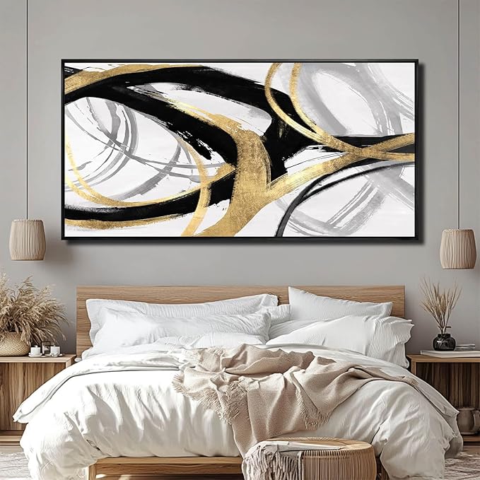 Large Canvas Wall Art Room Decor Framed Wall Art Abstract Line Paintings Home Decoration for Living Bedroom Office 29"x58"