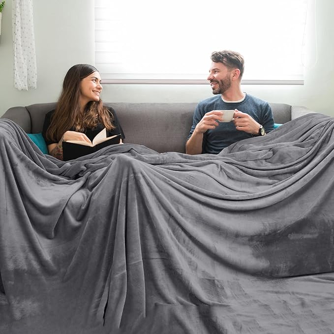 PHF Oversized King Big Fleece Blanket 120"x120", No Shed No Pilling Extra Large Soft Blanket, Giant 10'x 10' Lightweight for Bed, Sofa Travel and Camping, Suitable for All Season, Grey