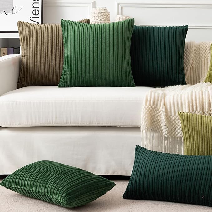 UGASA 14x24 Inch Christmas Pillow Cover Pack of 1 Soft Boho Stripe Corduroy Long Rectangle Lumbar Cushion Case Farmhouse Decorative Pilowcase for Bed Couch Sofa Bedroom, Christmas Green