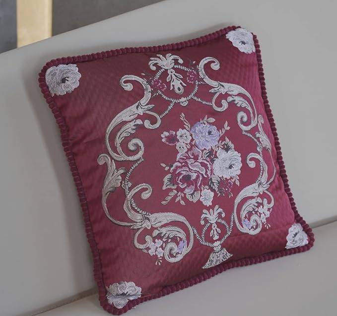 SZHELEJIAM Pillow Covers 18x18 Set of 2, Jacquard Vintage Embroidered Thow Pillow Cove,for Decorating Living Room Sofas, Beds, Chairs, and Recliners Cushion Cases Red