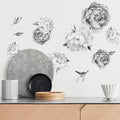 Peony Watercolor Wall Decals (Black and White Watercolor) - Flowers Decals for Wall - Botanical Bedroom Decor - Floral Peonies Grey Wall Stickers with Test Sample