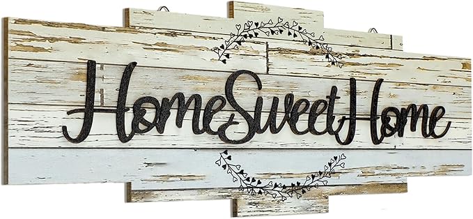 Jetec Home Sweet Home Sign, Rustic Wood Room Wall Decor, Farmhouse Plaque Wall Hanging Wooden Sign for Bedroom, Living Room, Wedding Decor(Rustic)
