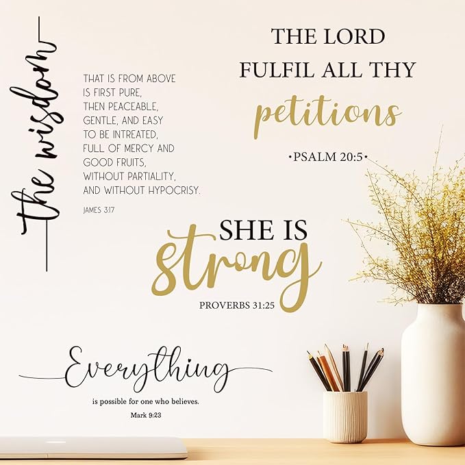 BBTO Bible Verse Wall Stickers Inspirational Quote Wall Decals Religious Motivational Scripture Sticker Peel and Stick for Bedroom Living Room Office Bathroom(Praise The Lord)