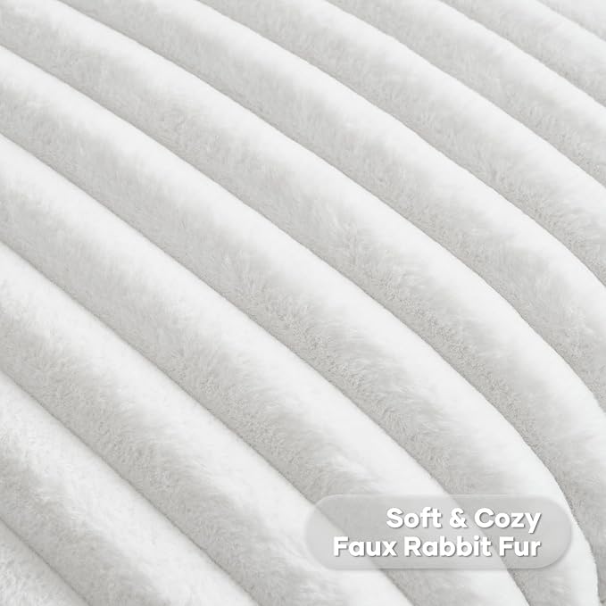 FUTEI White Decorative Throw Pillow Covers Set of 2, 20x20 Inch Soft Fluffy Faux Fur Plush Striped Cushion Cases, Modern Home Decor for Couch Bed Living Room