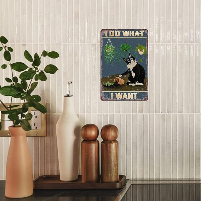 Funny Black Cat Wall Art Metal Tin Sign Vintage Cat Bathroom Poster I Do What I Want Cat Signs Personalized Wall Decor Funny Cat Sign Welcome To The Bathroom A Cat Will Signs 8x12 Inch