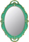 Vintage Mirror Small Wall Mirror 14.5 x 10 inches Oval Green