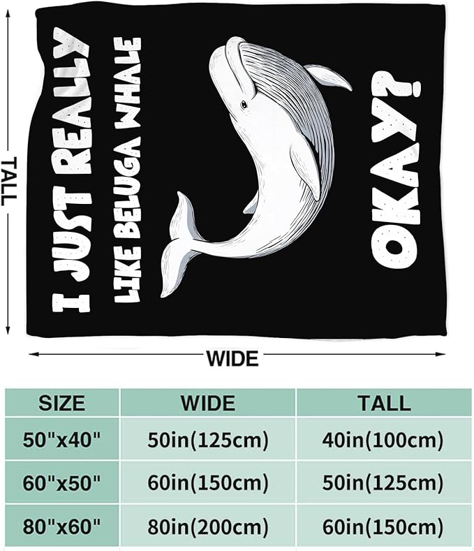 Beluga Whale Blanket for Girls Women Boys Men Adults Kids Soft Cozy Fleece Ocean White Whale Throw Blankets Gifts Warm Flannel Plush Lightweight Decor for Couch Bed Sofa 60"X50"